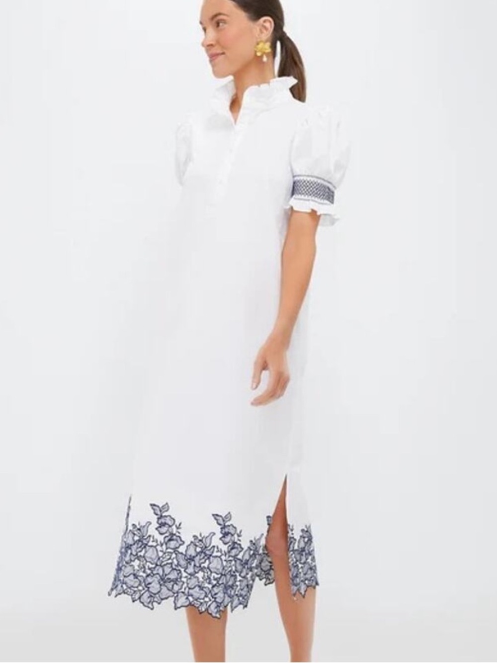 NWT Tuckernuck Women’s Hyacinth House Navy Embroidery Eliza Midi Dress XS S
